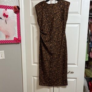 glam Brown Leopard Print Midi Sheath Dress